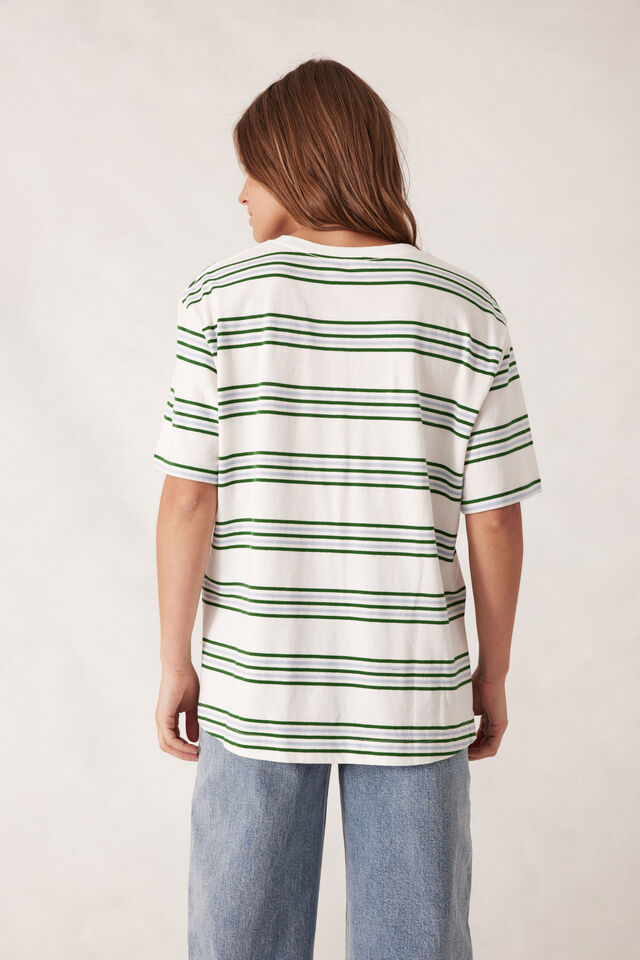 Stevie Slouchy Split Hem Tee, VANILLA/WINTER GREEN RETRO STRIPE