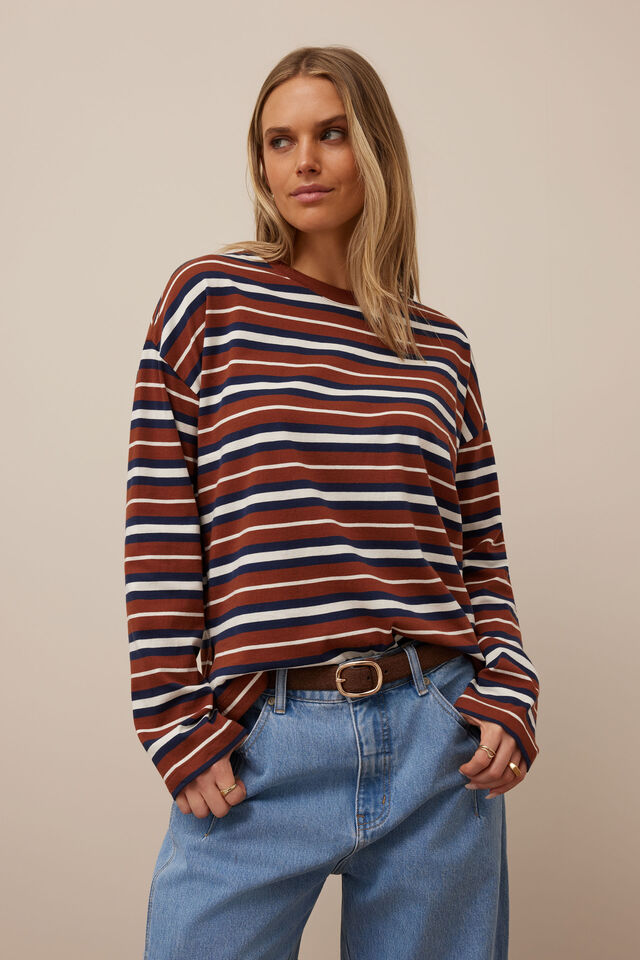 Scout Slouchy Long Sleeve  Tee, GINGER/HERITAGE NAVY STRIPE