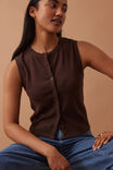 Lyla Button Through Rib Tank, CHOCOLATE - alternate image 6