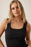 Zaeli Contour Rib Square Neck Tank, BLACK - alternate image 4