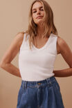 Zaire Contour Rib V Neck Tank, WHITE - alternate image 1