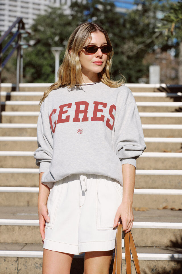 Oversized Slouchy Crew, GREY MARLE HERITAGE LOGO