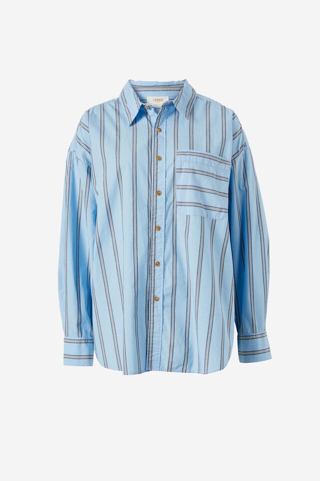 Poplin Stripe Shirt In Organic Cotton, CLOUD PETROL STRIPE