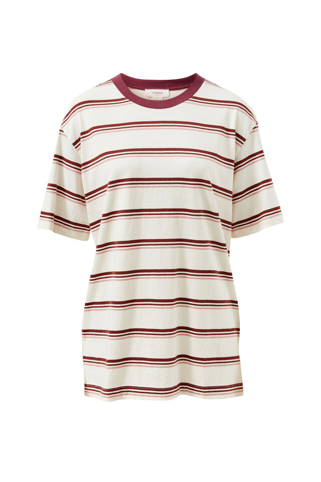 Lola Longline Step Hem Tee, MILK/BURNT TOFFEE STRIPE