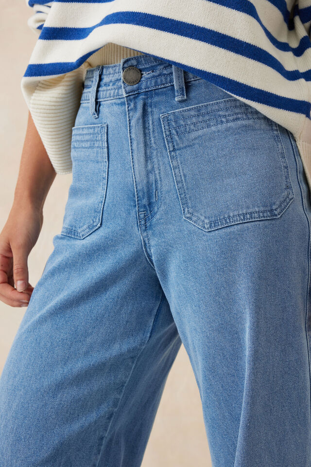 Wide Leg Patch Pocket Jean, VINTAGE BLUE COMFORT STRETCH