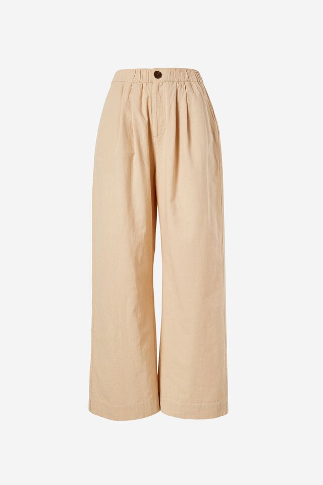 Wide Leg Pleat Front Pant In Cotton Linen Blend, CAMELETTE