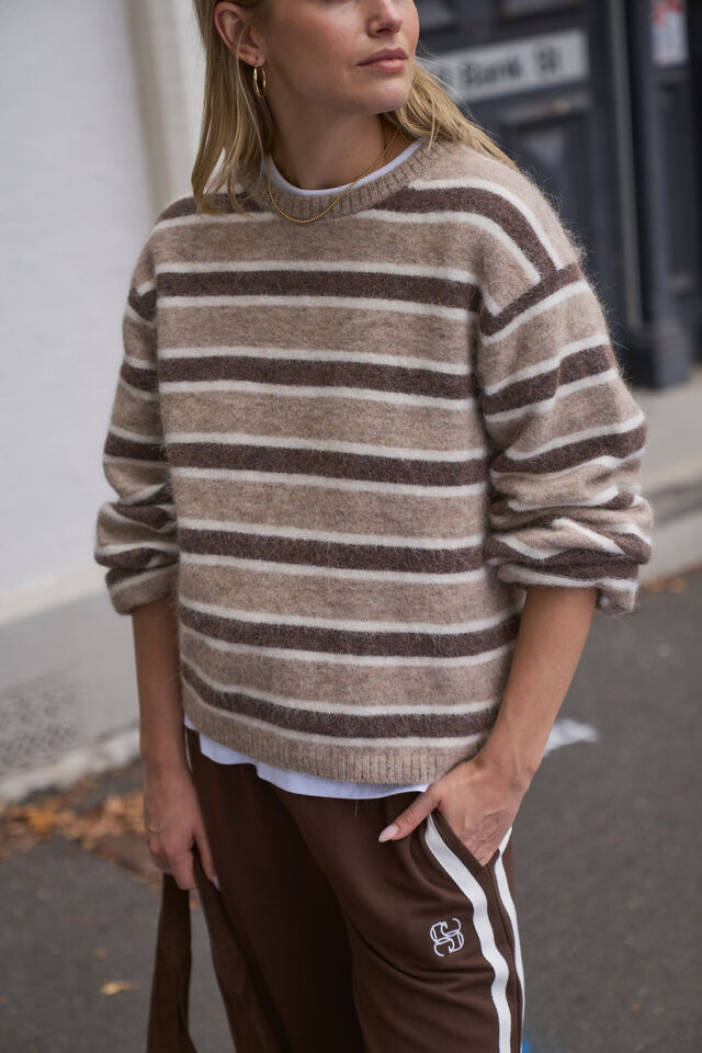 Bonnie Lofty Knit, OAT MARLE STRIPE