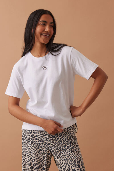 Stevie Slouchy Tee, WHITE/CHOC MONOGRAM EMBROIDERY