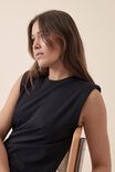 Shoulder Pad Midi Dress In Organic Cotton, BLACK - alternate image 4