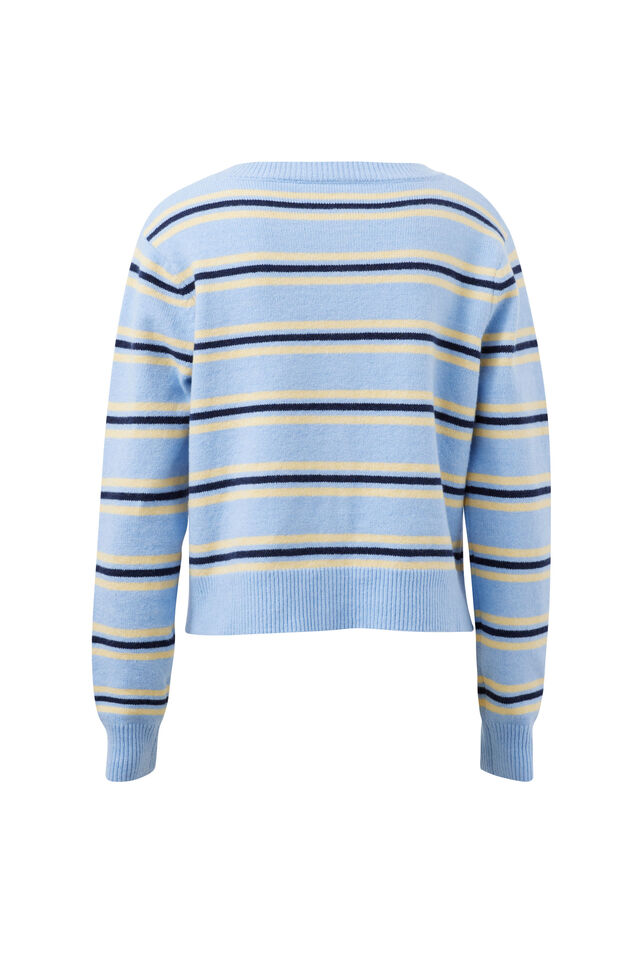 Laine Long Sleeve Knit Cardi, BLUE STRIPE
