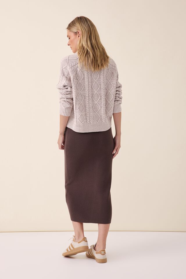 Knit Midi Skirt In Organic Cotton, BITTER CHOCOLATE