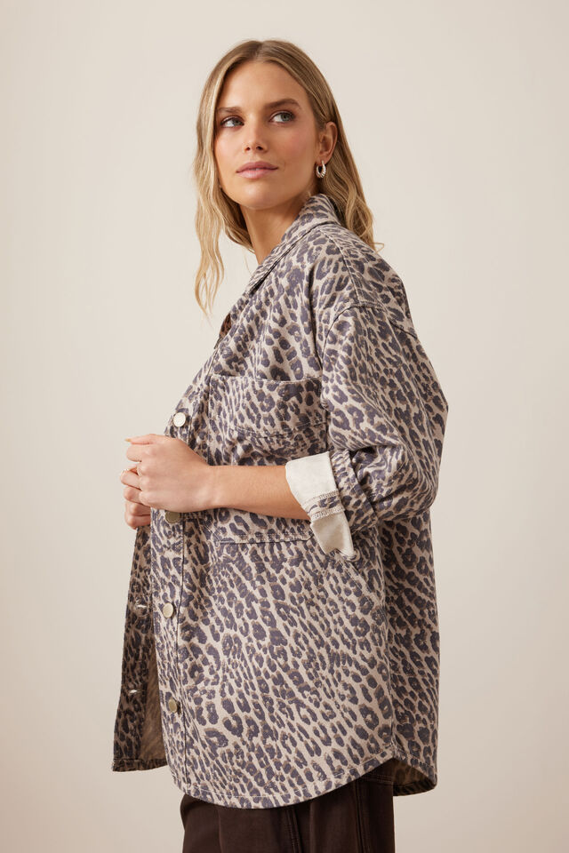 Bobbi Side Pocket Denim Shacket, LEOPARD