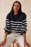 Boxy Knit With Embroidery, NEW NAVY/WINTER WHITE STRIPE - alternate image 1