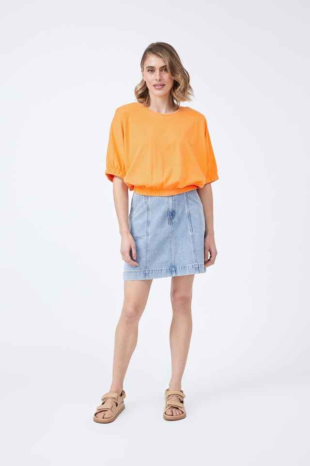 Batwing Bubble Top In Organic Cotton, MELON