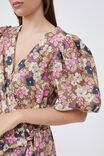 Wrap Mini Dress In Cotton Linen Blend, PINK SUNSET FLORAL - alternate image 4