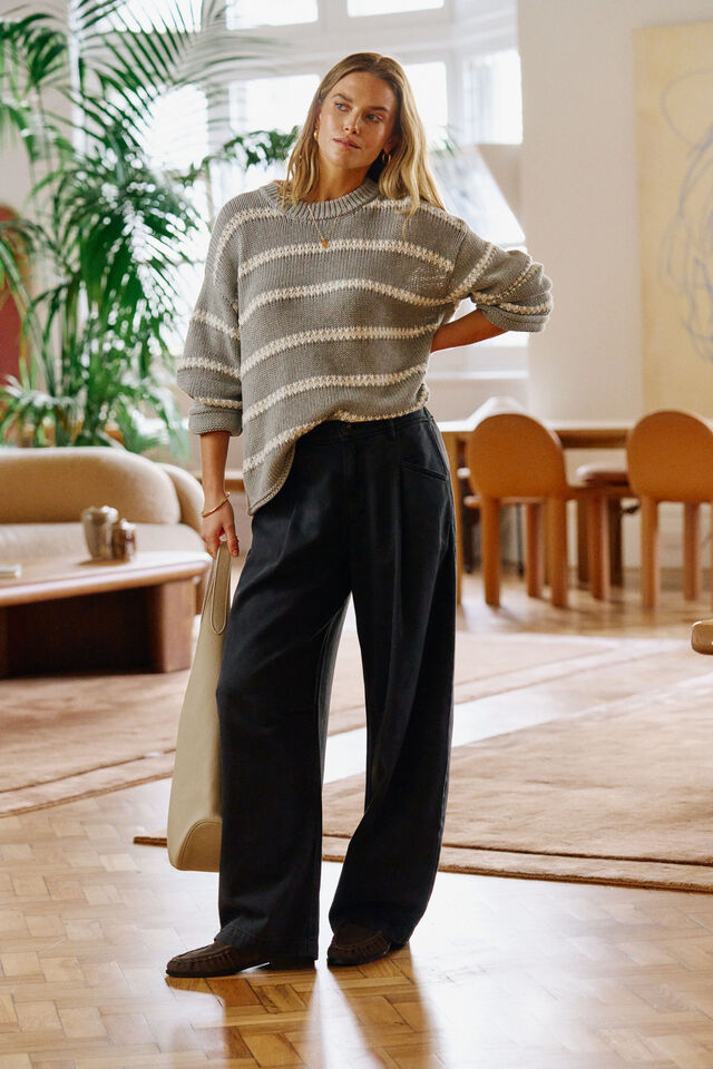Lila Oversized Knit Crew, GREY MARLE STRIPE