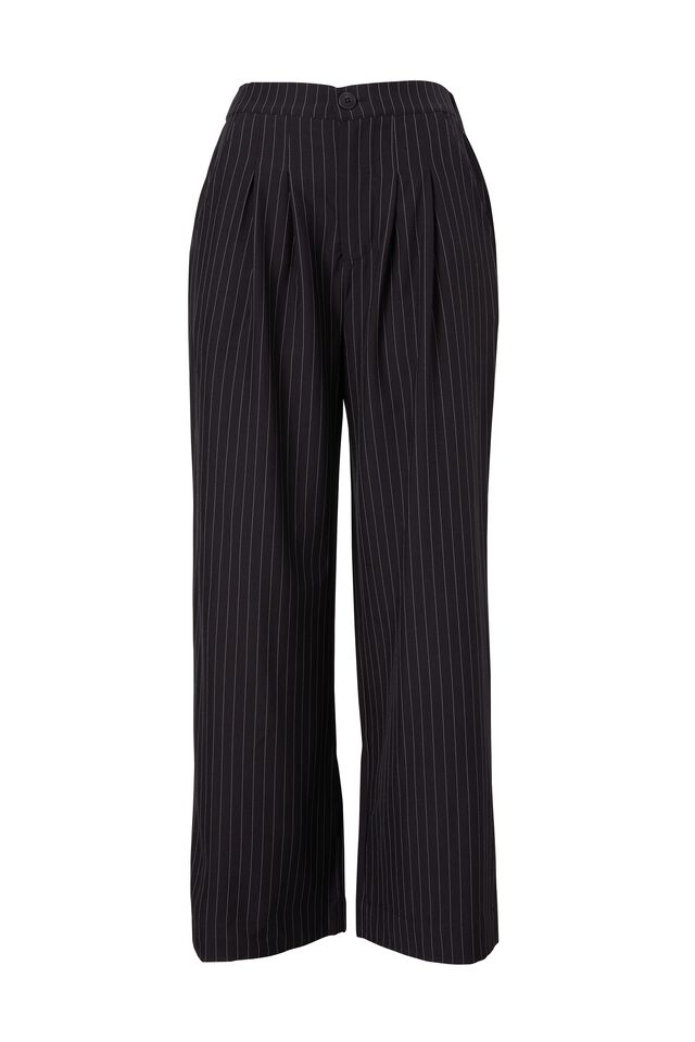Wide Leg Pleat Pant In Rescued Fabric, INK PINSTRIPE