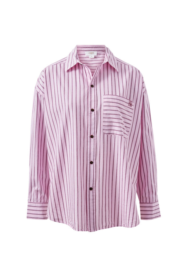 Peta Oversized Shirt, SUNFADED PINK STRIPE