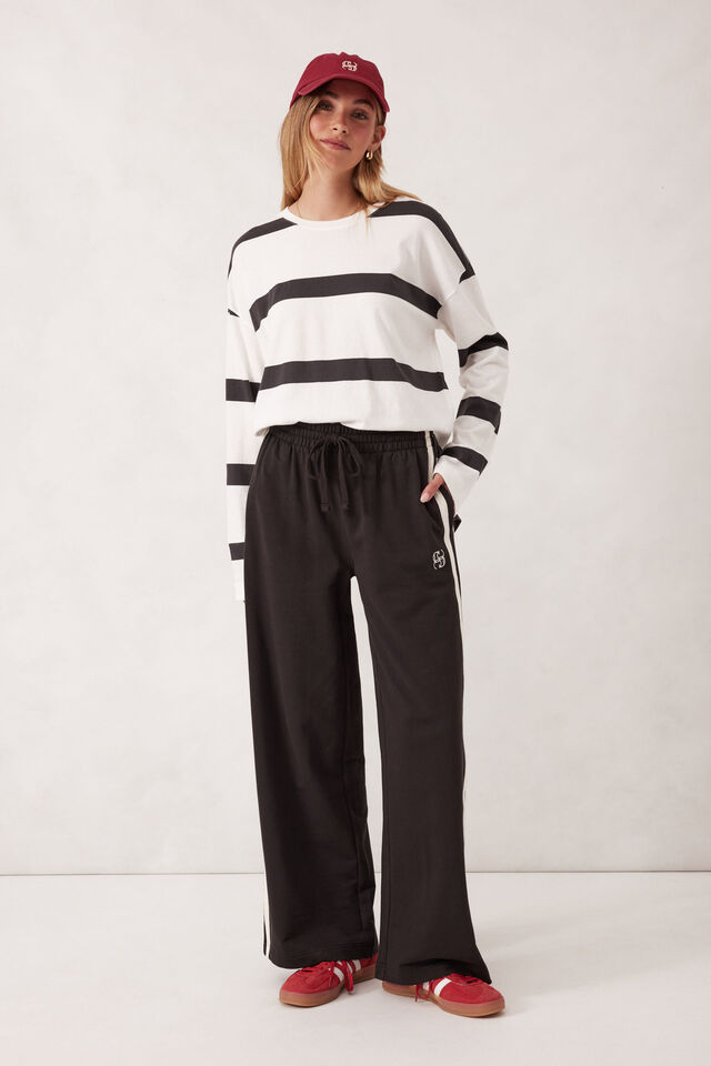 Gigi Wide Leg Terry Trackpant, PHANTOM SIDE STRIPE