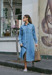 Long Sleeve Yoke Detail Midi Dress, VINTAGE BLUE - alternate image 1