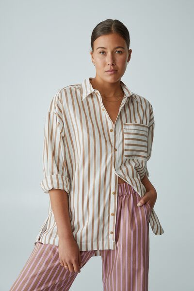 Poplin Stripe Shirt In Organic Cotton, WARM WHITE / GINGER STRIPE