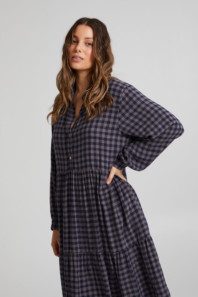 Tiered Shirt Dress In Rescue Check, SLATE CHECK