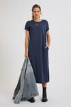Short Sleeve Midi Dress In Organic Cotton, SMOKE BLUE - alternate image 4