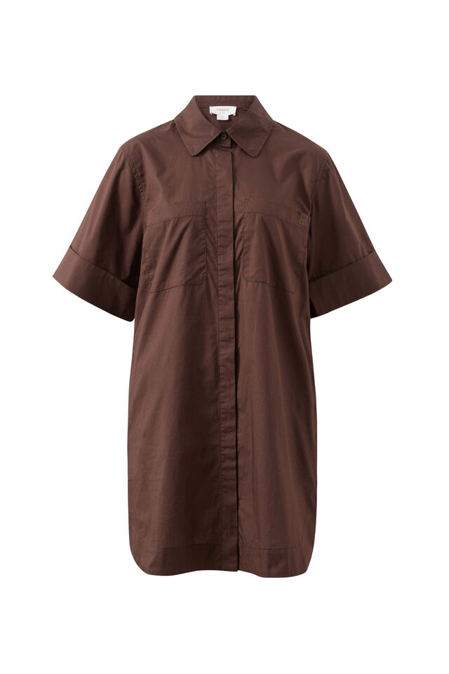Sara Mini Shirt Dress, CHOCOLATE