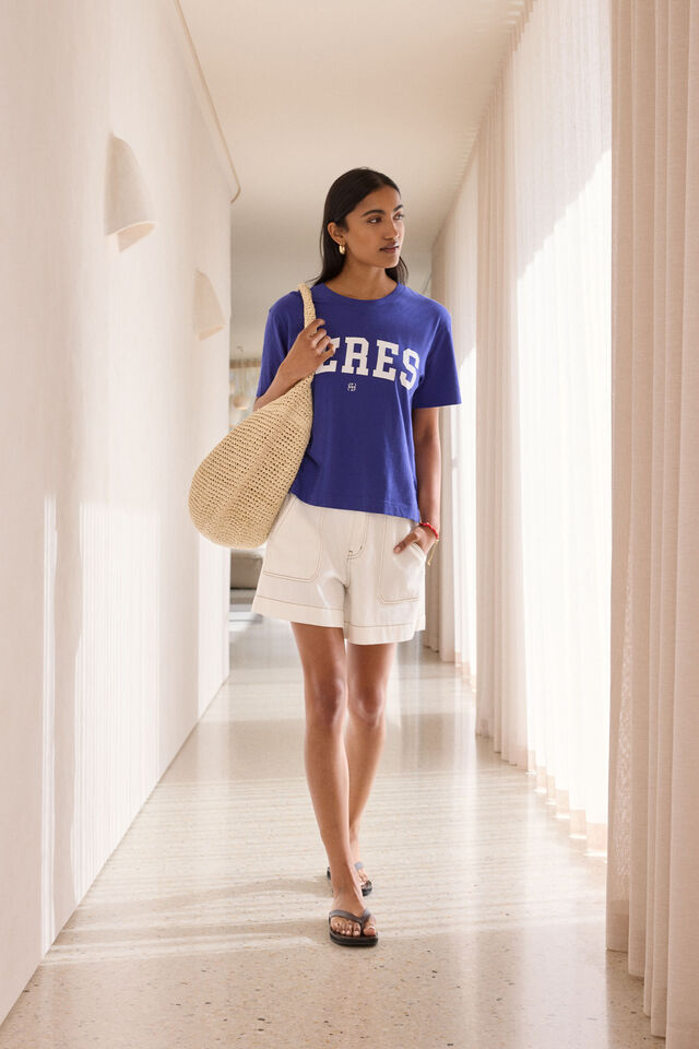 Stevie Slouchy Tee, POLO BLUE/MARSHMALLOW VARSITY