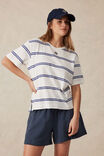 Slouchy Split Hem Tee, VANILLA/COLLEGE BLUE DOUBLE STRIPE EMB - alternate image 7