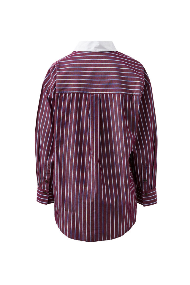 Peta Oversized Shirt, BURGUNDY WASHED NAVY STRIPE WHITE COLLAR