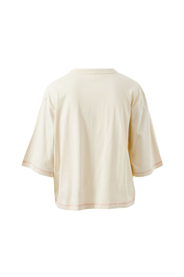 Devon Slouchy Seam Tee, BUFF/RED STITCH