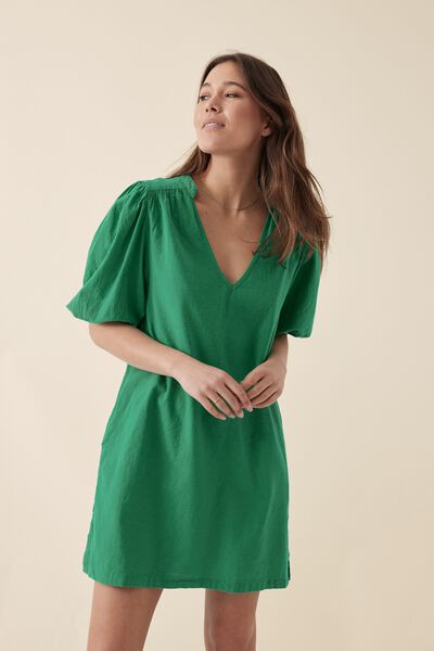 Emma Hawkins Tunic Dress In Cotton Linen Blend, GUMDROP GREEN