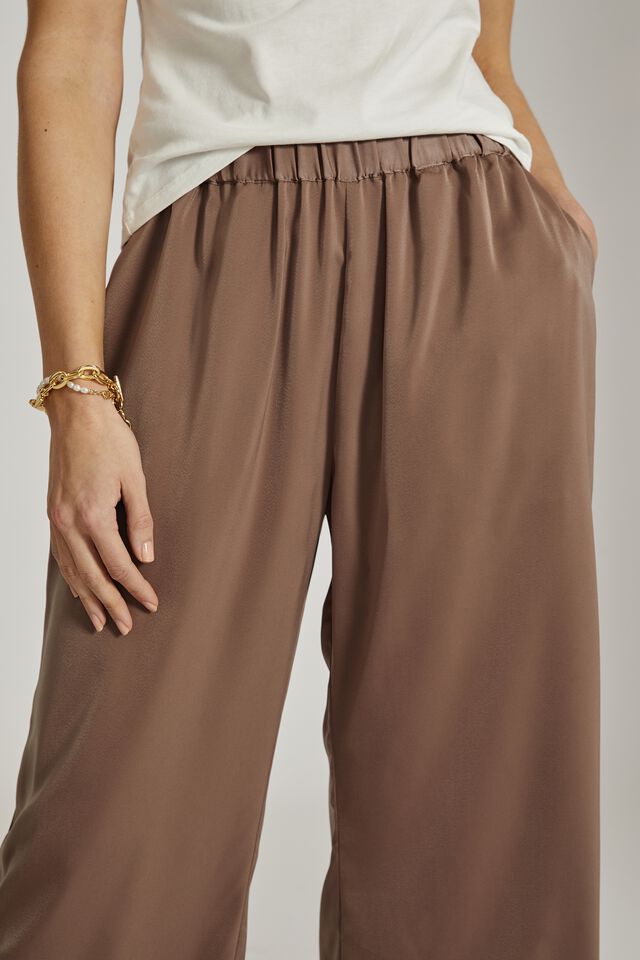 Satin Wide Leg Pant With Recycled Fibres, TAUPE