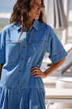 Short Sleeve Tiered Pocket Shirt Dress, VINTAGE BLUE - alternate image 4