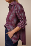 Peta Oversized Shirt, BURGUNDY WASHED NAVY STRIPE - alternate image 4