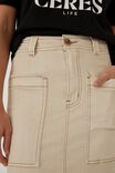 Square Pocket Denim Mini Skirt, ECRU