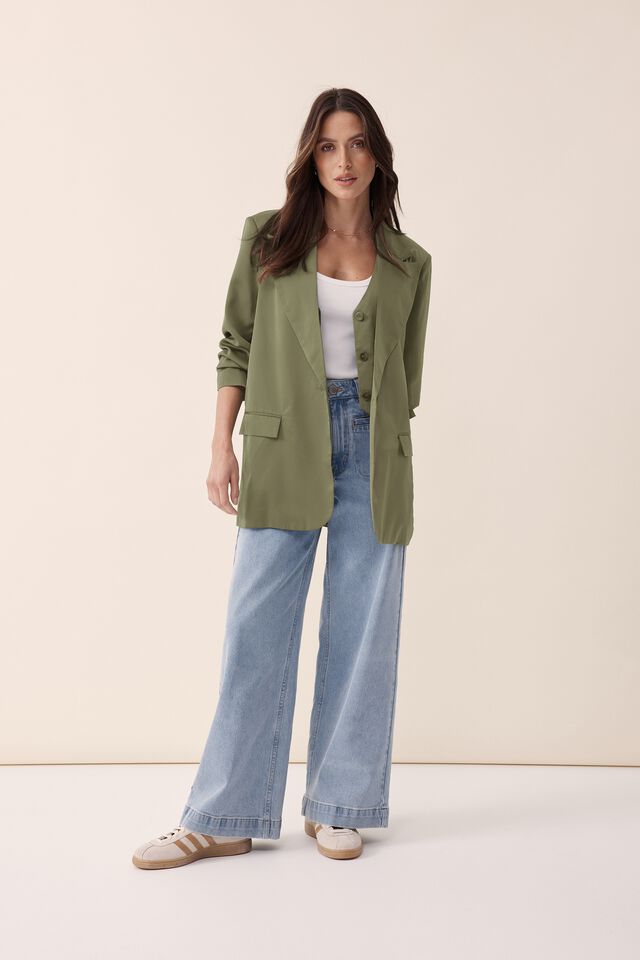 Satin Heritage Blazer, SOFT OLIVE