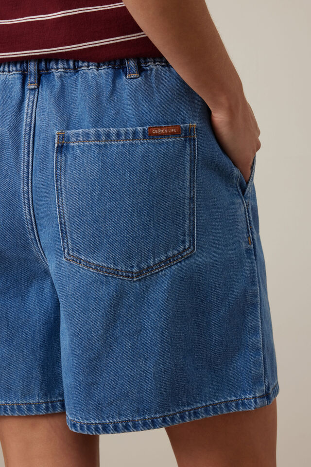 Piper Pleat Front Short, FRESH INDIGO