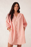 Crinkle Mini Dress, CORAL WHITE GINGHAM - alternate image 6
