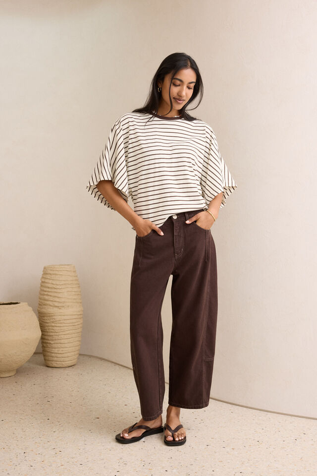 Lucy Relaxed Sleeve Tee, MILK/BRUNETTE STRIPE