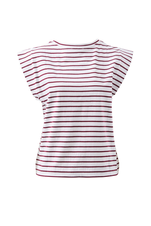 Extended Shoulder Tee, WHITE/POMEGRANATE STRIPE