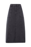 Flared Denim Midi Skirt, WASHED BLACK RESCUED DENIM - alternate image 2