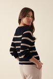 Mesh Knit Pullover In Organic Cotton, BLACK AND CAMELETTE - alternate image 3