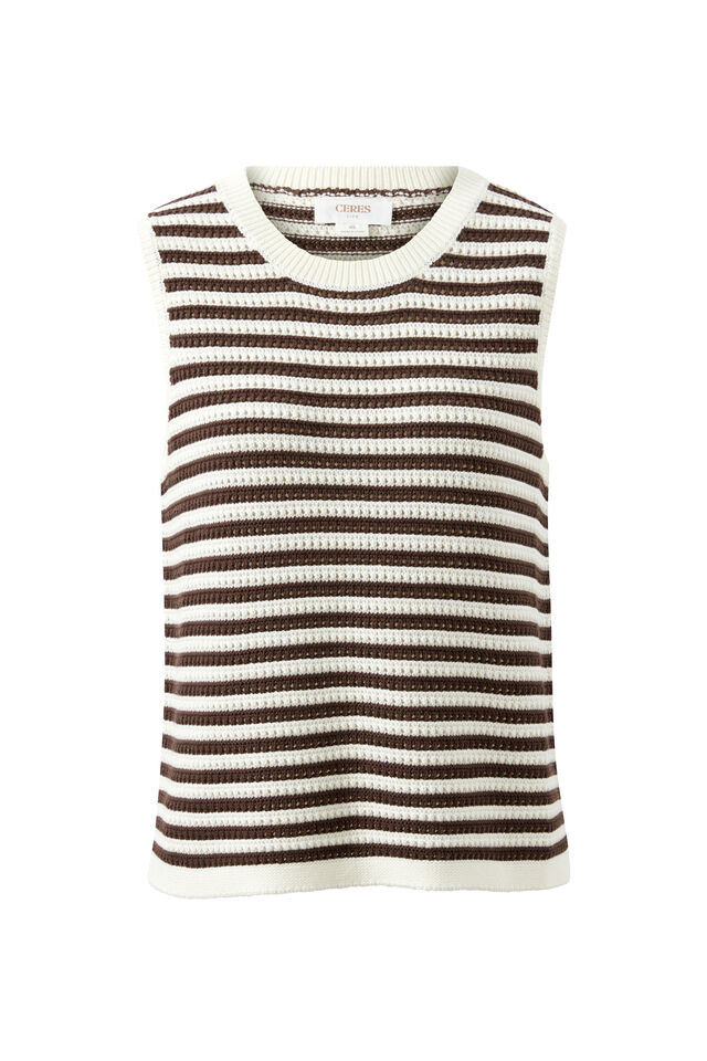Maddy Mesh Knit Tank, BRUNETTE STRIPE