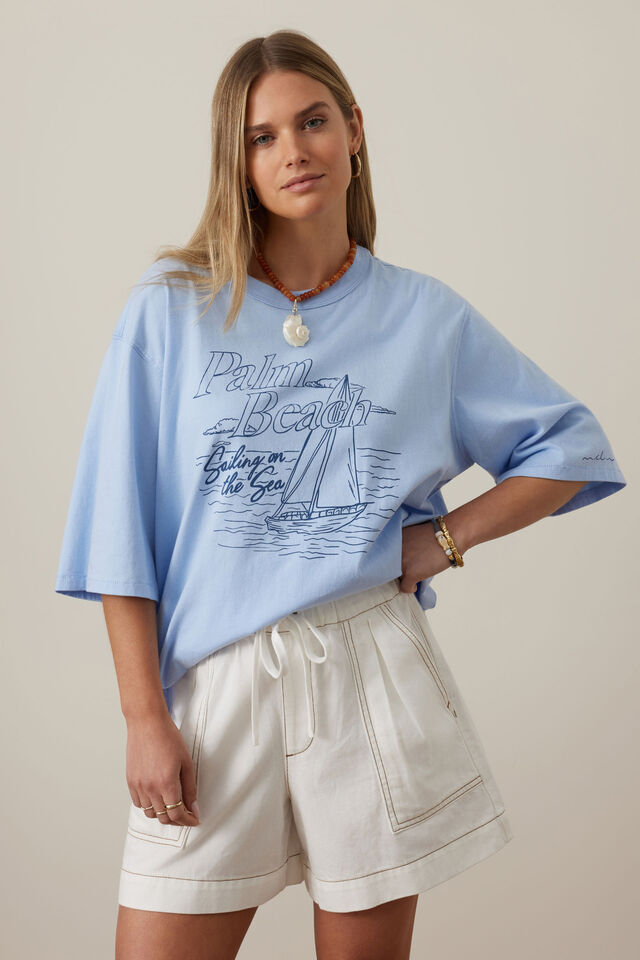 Liv Oversized Tee, CHINA BLUE/PALM BEACH