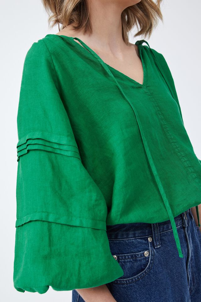 Linen Oversized Pleated Tunic, KELLY GREEN