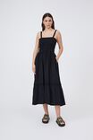 Shirred Strappy Dress In Organic Cotton Poplin, BLACK - alternate image 3