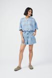Check Gathered Tunic In Textured Organic Cotton, CLOUD TUMERIC CHECK - alternate image 3