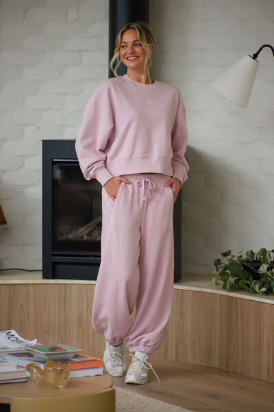 Barrel Leg Trackpant, BLUSH EMBROIDERY LOGO
